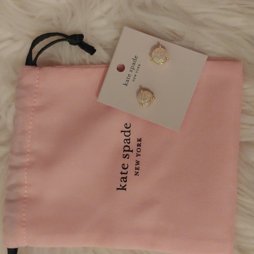 💝FIRM! NWT KATE SPADE RISE AND SHINE OPAL GLITTER STUDDED EARRINGS WITH DUST BA